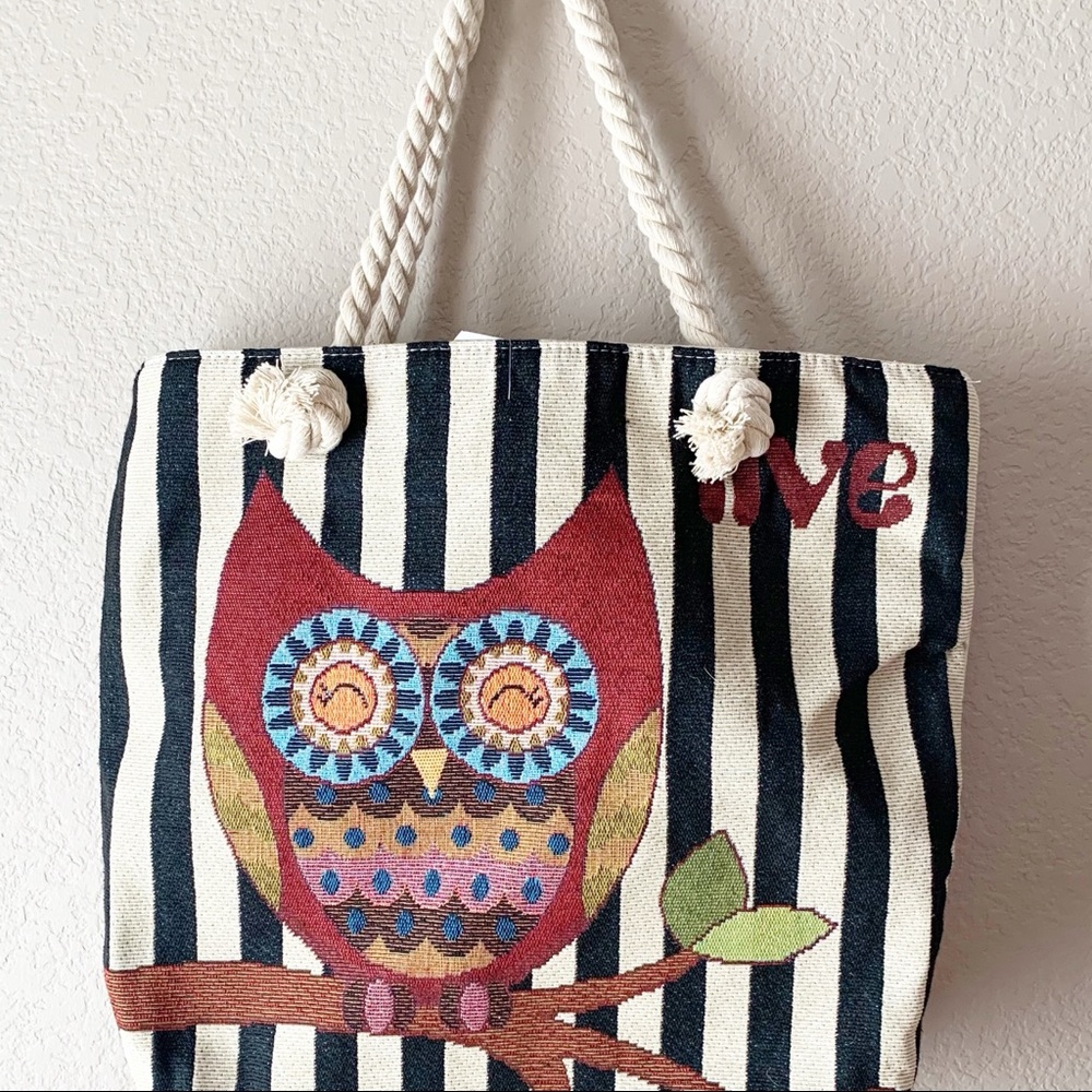 Owl canvas beach bag tote shopper shoulder bag.